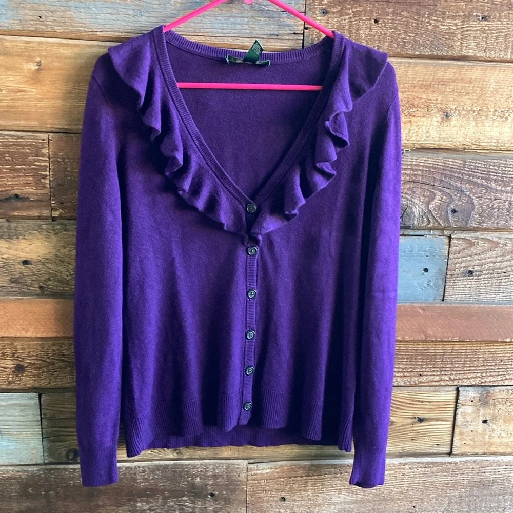 Ralph Lauren Purple Ruffled Women's Sweater - Picture 1 of 4